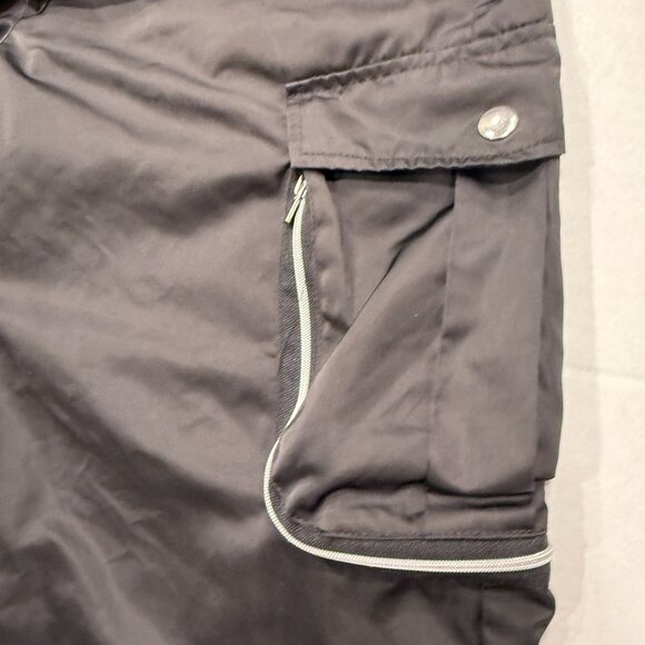 Y2K Black Cargo Parachute Pants Women’s Streetwear Nylon Silky Reflective Trim - Picture 2 of 4